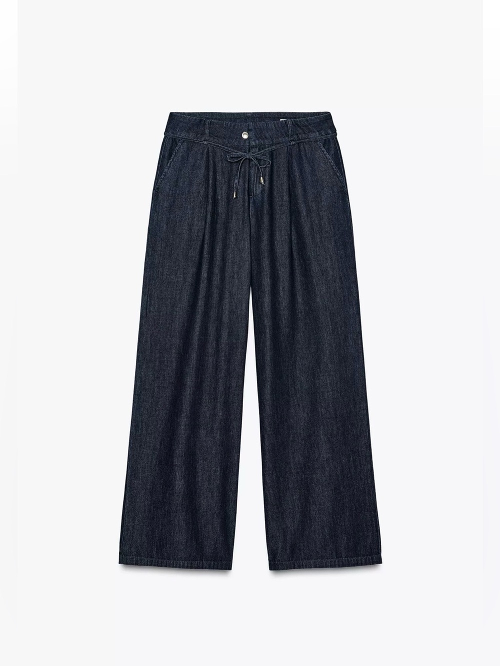 Wide Leg Dark Indigo Drawstring Denim Pants